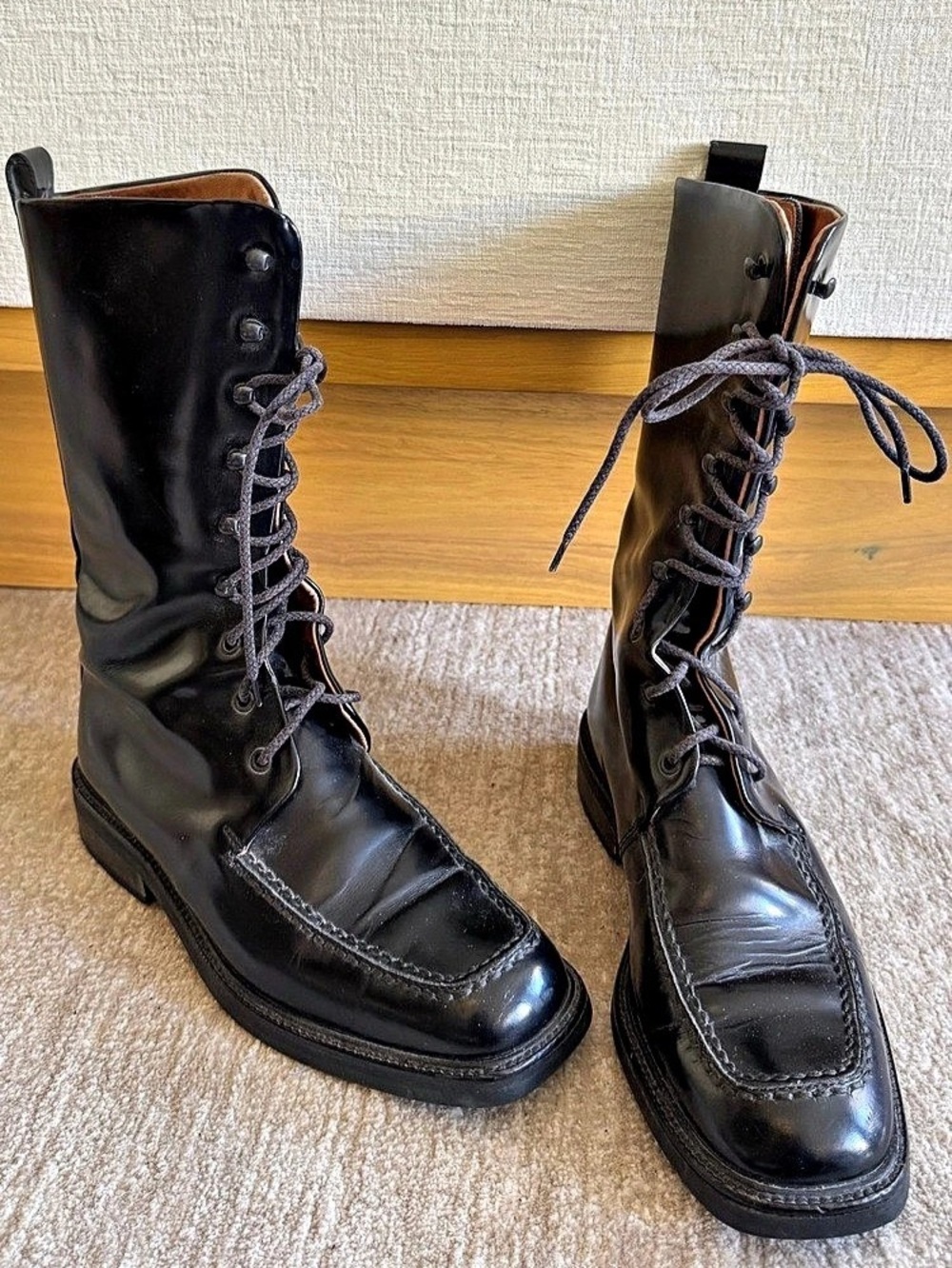 Gucci By Tom Ford Vintage Black Leather Combat Boots